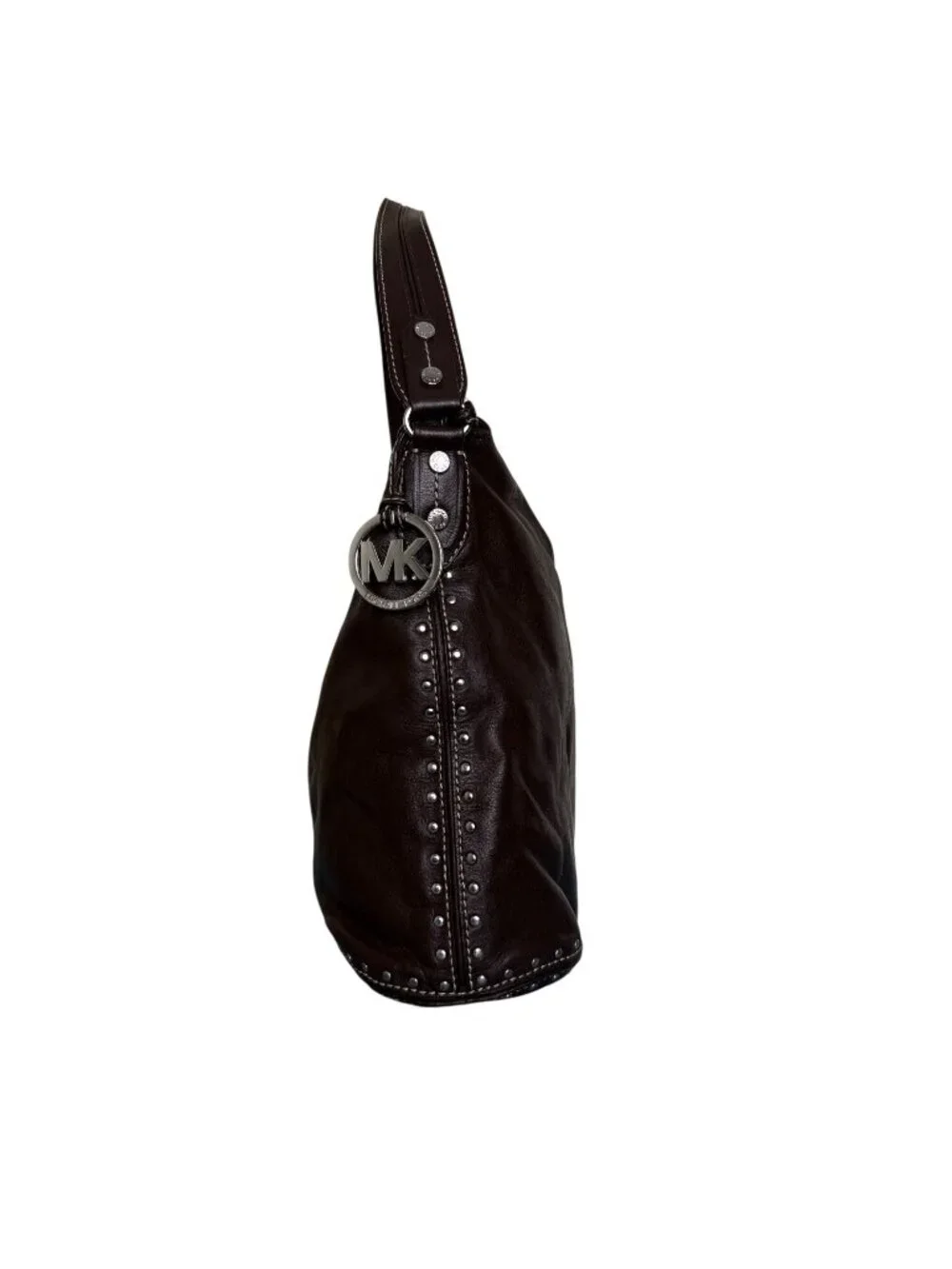 Michael Kors Vintage Astor Leather Studded Hobo Shoulder Bag Brown